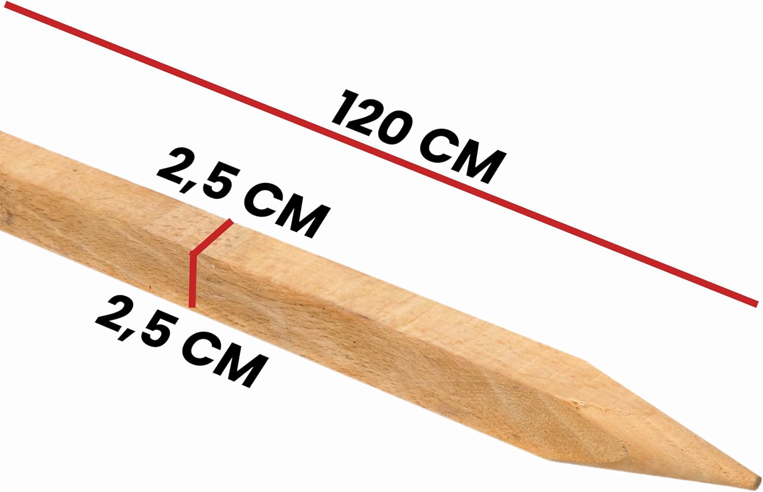 Lot de 25 piquets carrés en bois de hêtre – Longueur 120 cm – Idéal pour poteaux de clôture, piquets d'arbre et jardinage – Piquets robustes pour plantes 25 mm x 25 mm