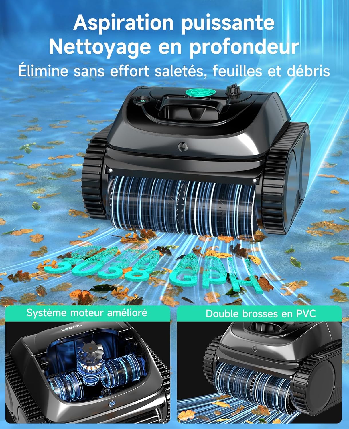 WYBOT C1 Robot Piscine Fond et Parois 150 Min Aspirateur Piscine avec Planification Intelligente des itinéraires, Nettoyage entièrement Automatique du Sol, 150m² Nettoyage Rapide(Vert Noir)