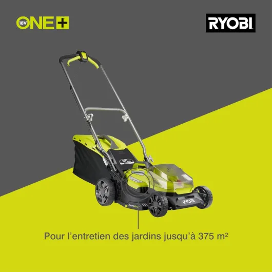 Tondeuse sans Fils Brushless 18V One+ RY18LMX37A-0 – Coupe Ø37 cm, Mulching ou Ramasse, Réglage Centralisé, Poignée Ergo, Mulching – Batterie Non Incluse Tondeuse Ø 37 cm Sans batterie