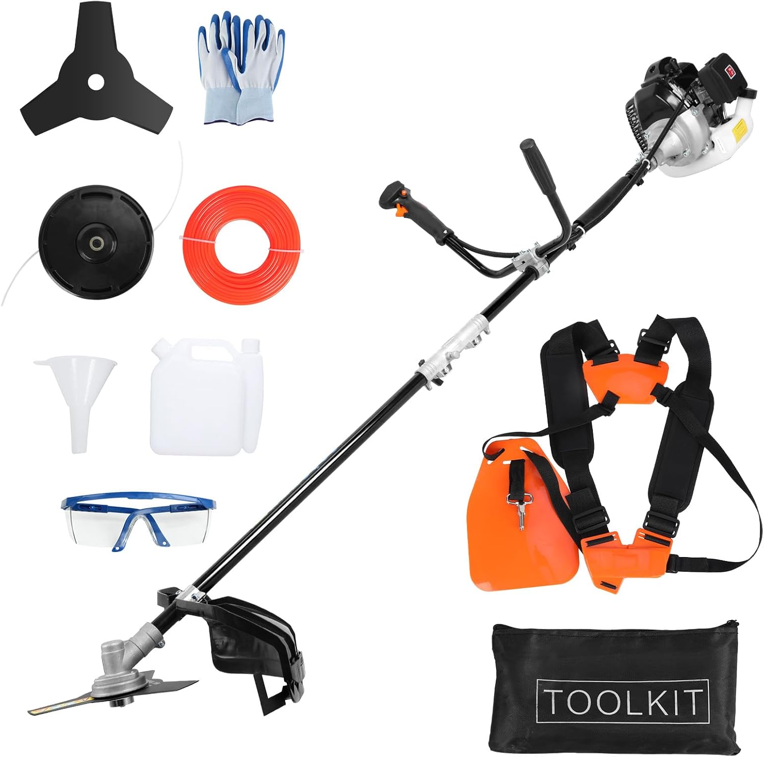 Coupe-Bordure Thermique 52cc, Débroussailleuse Essence 2-en-1 avec Système Anti-Vibration, Outil Jardinage pour Particuliers et Professionnels, Moteur Thermique