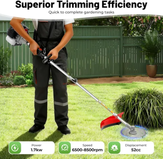 Débroussailleuse Thermique Multifonction 4 en 1 52CC Taille-Haie Tronçonneuse Élagueuse à Essence, avec Harnais Et Accessoires Outil Jardinage Professionnel Agriculture Coupe-Bordure Élagueuse