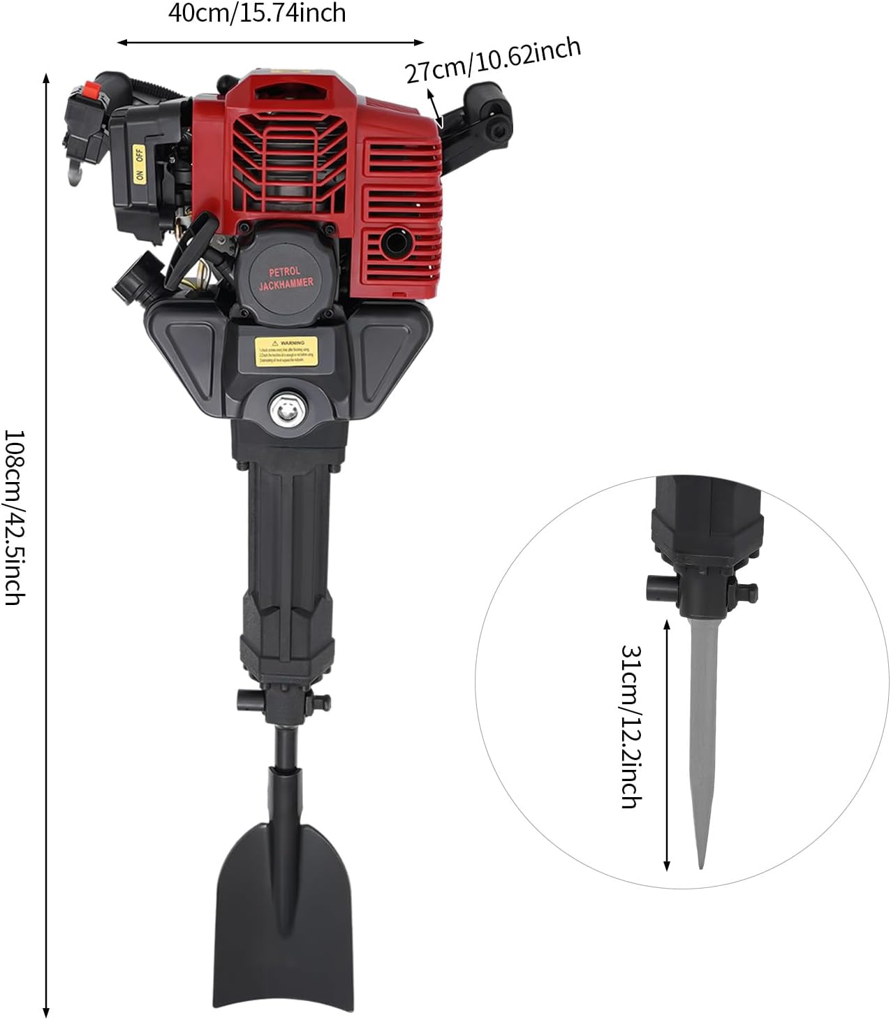 Excavatrice d'arbre de jardin 1900 W 52 cm³, 2 temps, 6500 tr/min, foret refroidi par air, excavatrice, monocylindre, multifonction, pour jardin et ferme