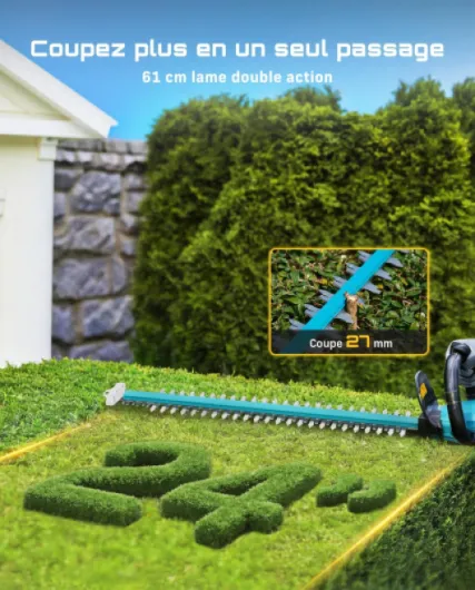 40V Taille-Haie Électrique Sans Fil – Taille-Haies avec Lame Double Action 61 cm, Moteur Brushless 26 000 tr/min, Écartement des Lames 27 mm, avec 2 Batteries 4,0 Ah, Idéal pour Arbustes et Hai