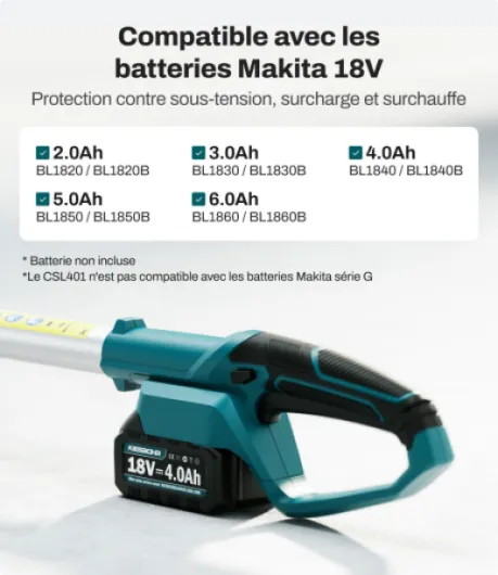 CSL401 Taille haie Telescopique - Compatible avec Batteries Makita 18V - Largeur de Coupe 41cm (16mm) - 11 Angles de Coupe Réglables - Hauteur Maximale 2.62m (Batterie Non Fournie)