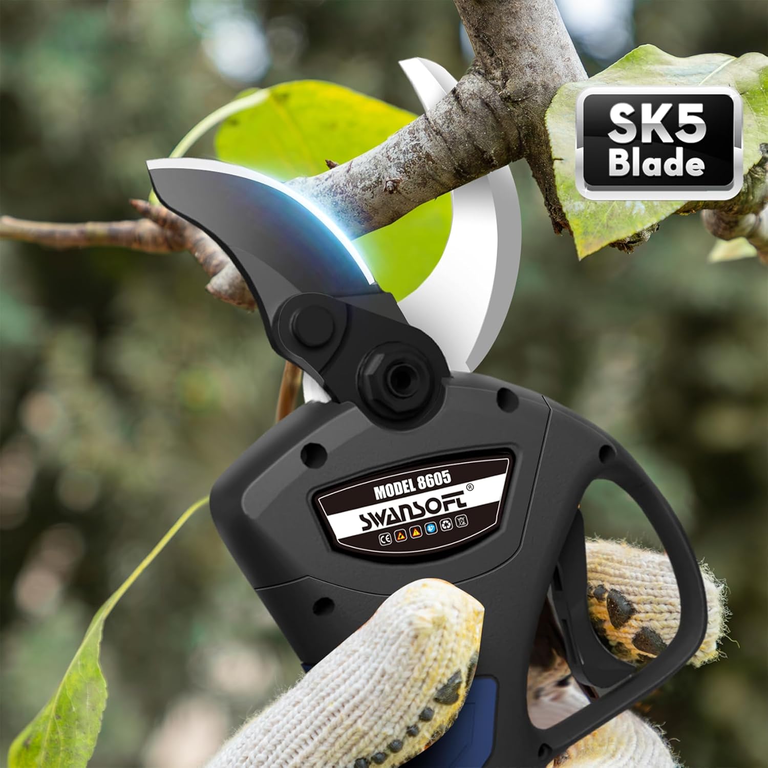 8605 Secateur Electrique Sans Fil, 40mm Progressif Secateur Electrique Professionnel, 1050W 21V 2Ahx2 Secateur a Batterie pour Vignes et arbres Fruitiers Bleu foncé