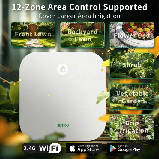 Netro Contrôleur d'arrosage intelligent, Wifi, sensible à la météo, accès à distance, 12 zones, compatible avec Alexa