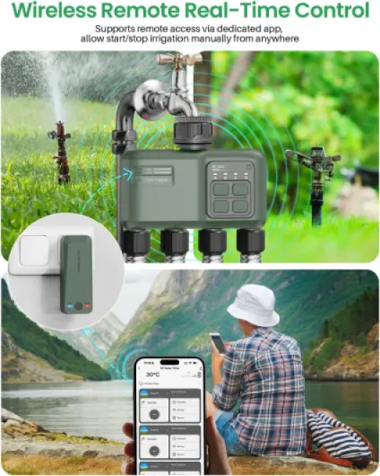 Programmateur Arrosage Connecté 4 Voies Automatique WiFi avec RF433 Technologie Programmable Irrigation Timer pour Jardin 1pcs