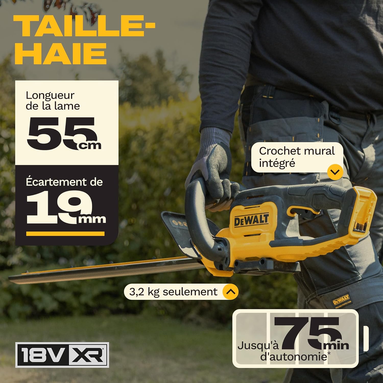 DEWALT - Taille-haie 55cm XR 18V, Outil Seul, DCMHT562N-XJ