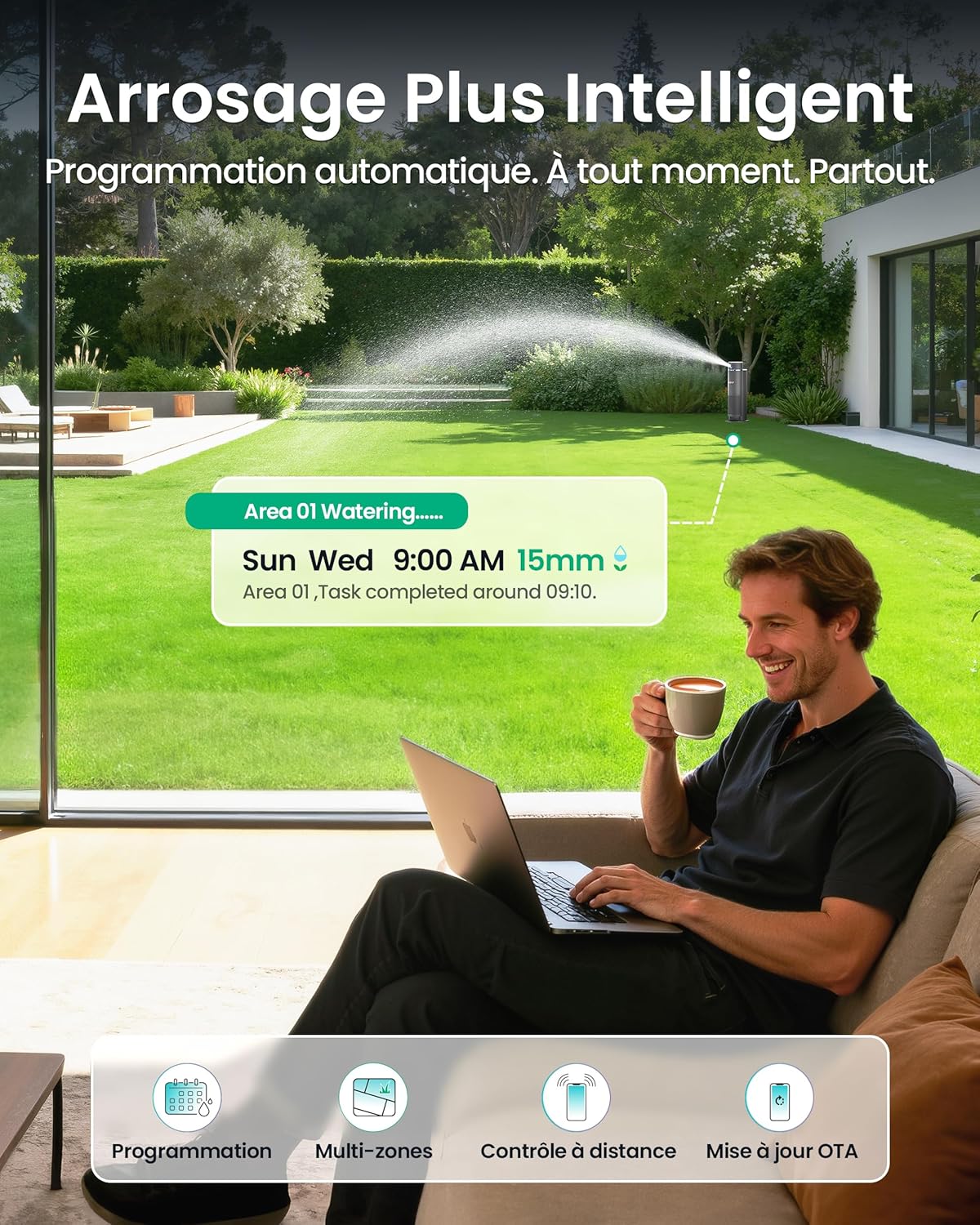 IrriSense 2 Système d’Irrigation Intelligent, Arrosage Multi-Zones avec Contrôle par Application, Programmation Intelligente et Capteur de Pluie pour Pelouses jusqu’à 446 m² Graphite Grey