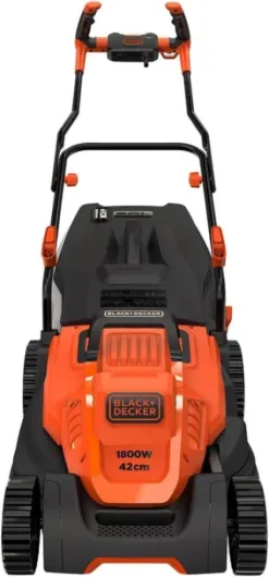 BLACK+DECKER Tondeuse Filaire 1800W, Tondeuse à Gazon Electrique 42 cm, 6 hauteurs réglables 20, 30, 40, 50, 60 et 70 mm, Tondeuse avec Poignée Bike, BEMW481BH-QS Unique