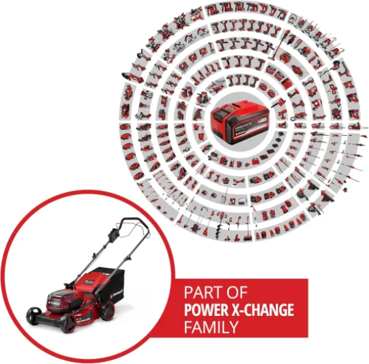 Tondeuse à Gazon sans Fil Einhell GC-CM 36/46 S Li BL Kit Power X-Change (36 V, Largeur de Coupe 46 cm, Max - 500 m², brushless, Propulsion des Roues, bac 50 L, 2 Batteries 4,0 Ah + 1 Chargeur Double) 46cm