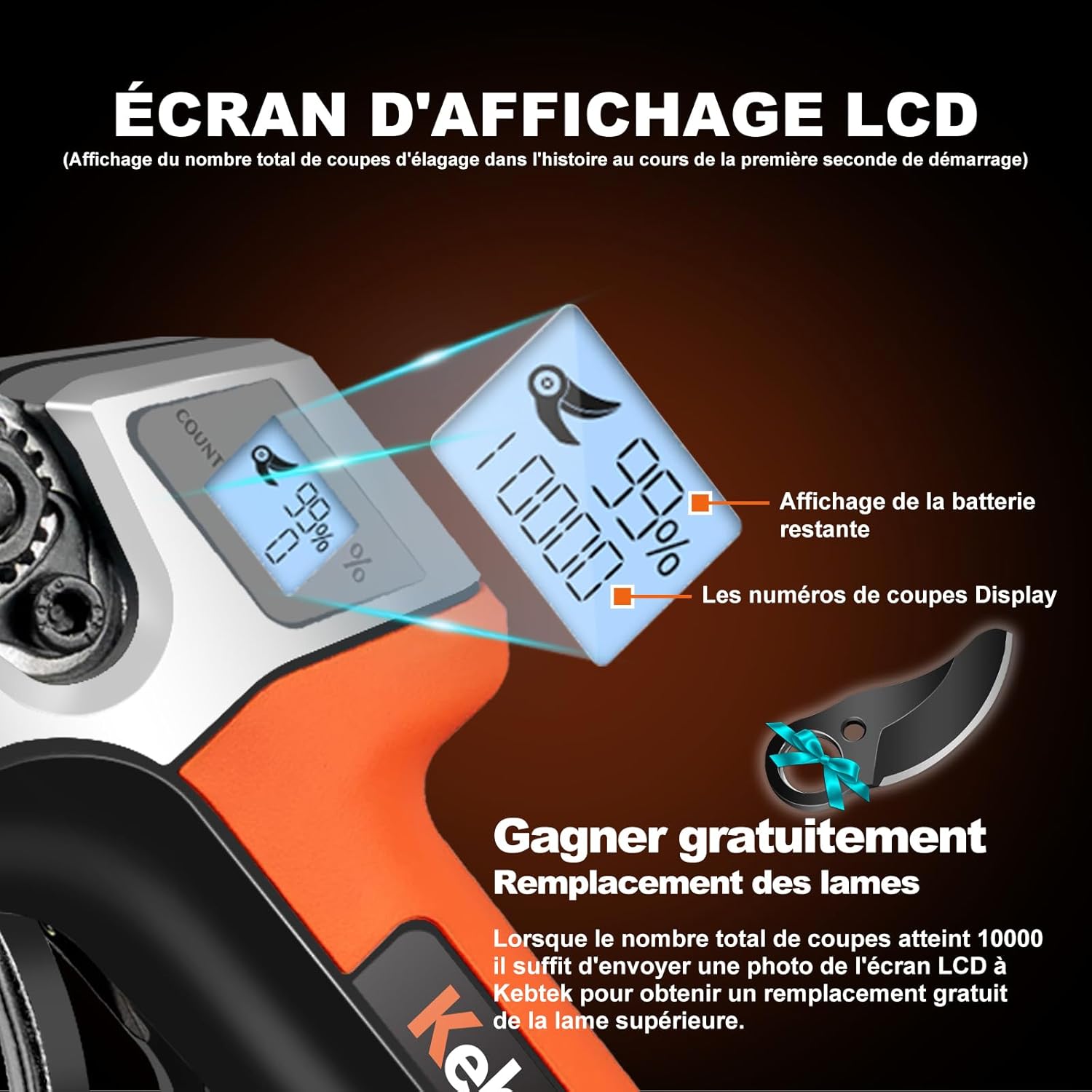 Sécateur Électrique 35 mm - Professionnel Brushless Sécateur - 18V 500W - LCD Écran - SK5 Lame - 2 Batteries - Sécateur pour Vigne, le Cerisier, le Pommier (KT-E35)
