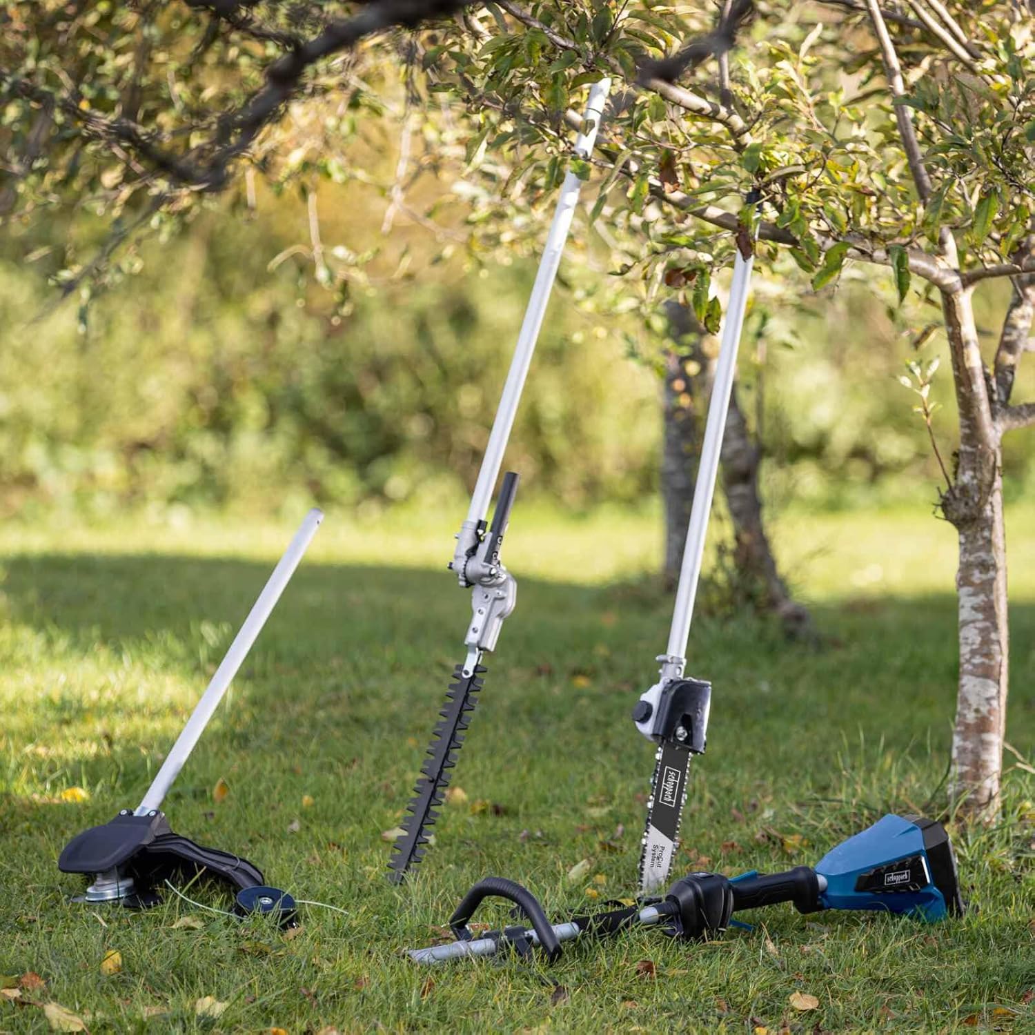 Appareil multifonction 4 en 1 BC-MFH400-X 20V Brushless Multigarten, débroussailleuse, taille-haie, haute série 20V-IXES - avec batterie de 2 Ah et double chargeur + 2 batteries 2 Ah et double chargeur