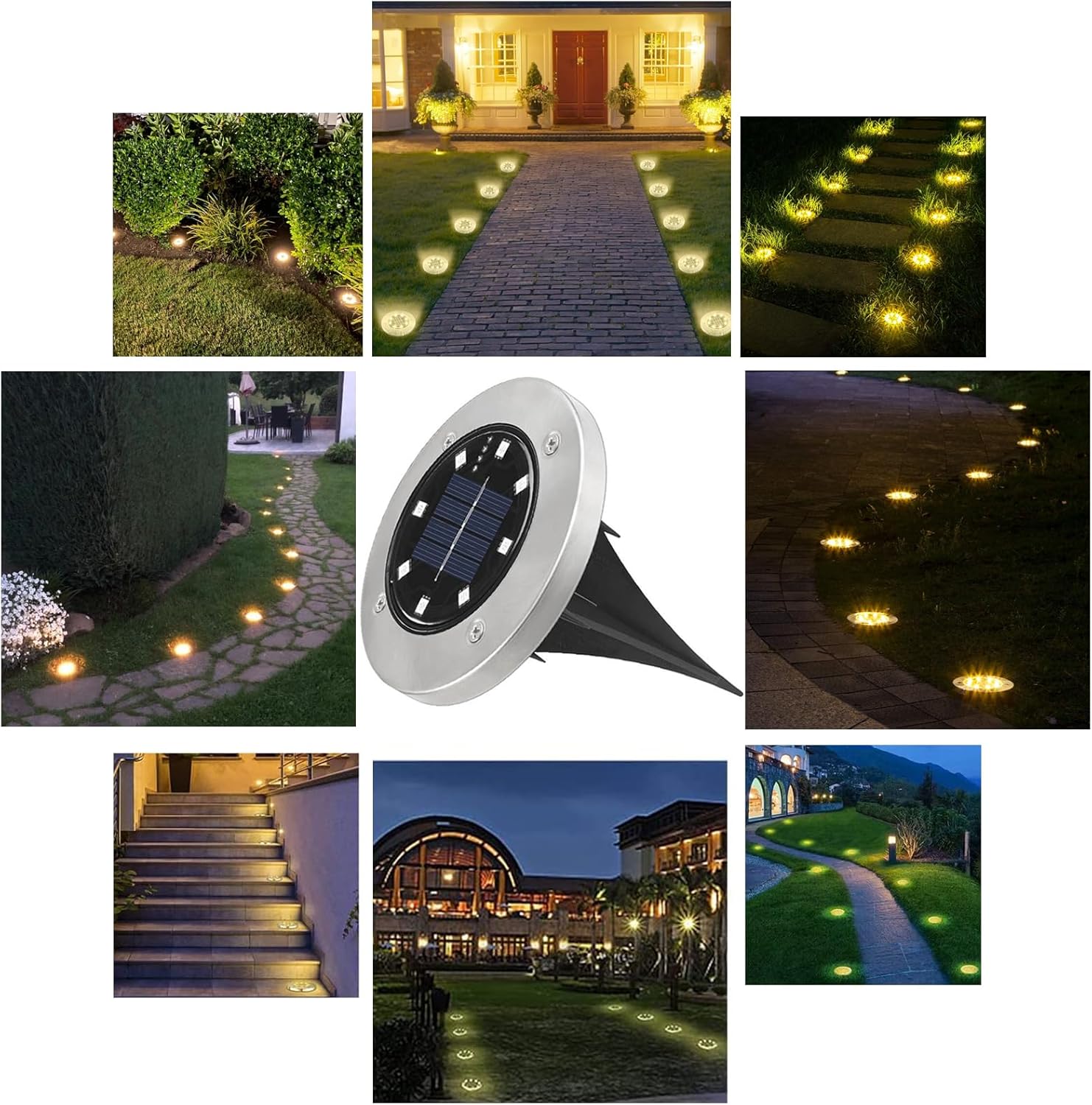 Lumière Solaire Extérieur, 12 Pièces Lampe Solaire Au Sol Jardin Blanc Chaud, 8 LED 3000K Etanche IP65 Spot Solaire Extérieur Encastrables Éclairage pour Chemins Pelouse Terrasse Cour Piscine