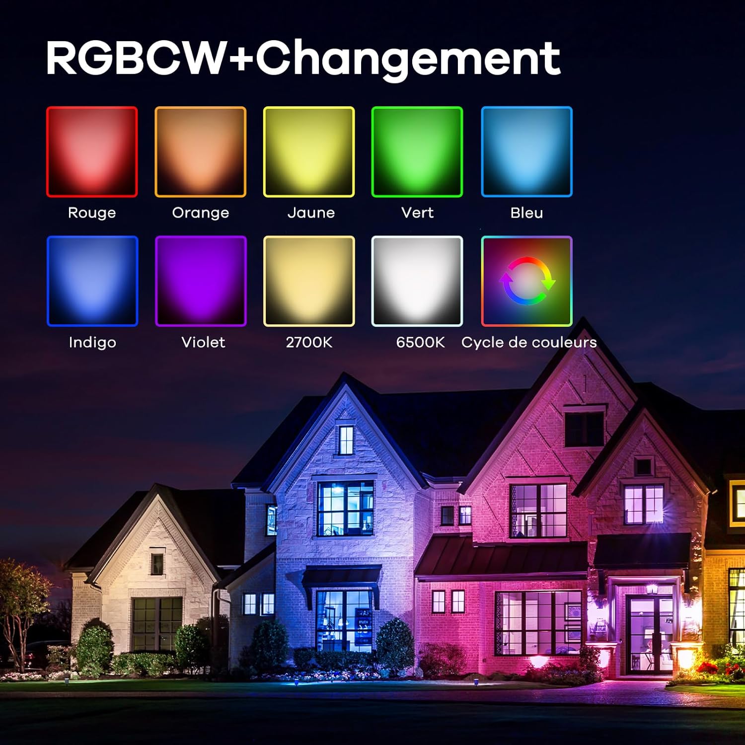 Spot Solaire Extérieur Multicolore, LED Lampes Solaires Etanche IP65, Projecteur Solaire Réglable 800LM avec 2 Modes d'Éclairage, Lumière Colorée pour Jardin, Allée, Noël, Halloween, 4PCS Rgb Paquet de quatre