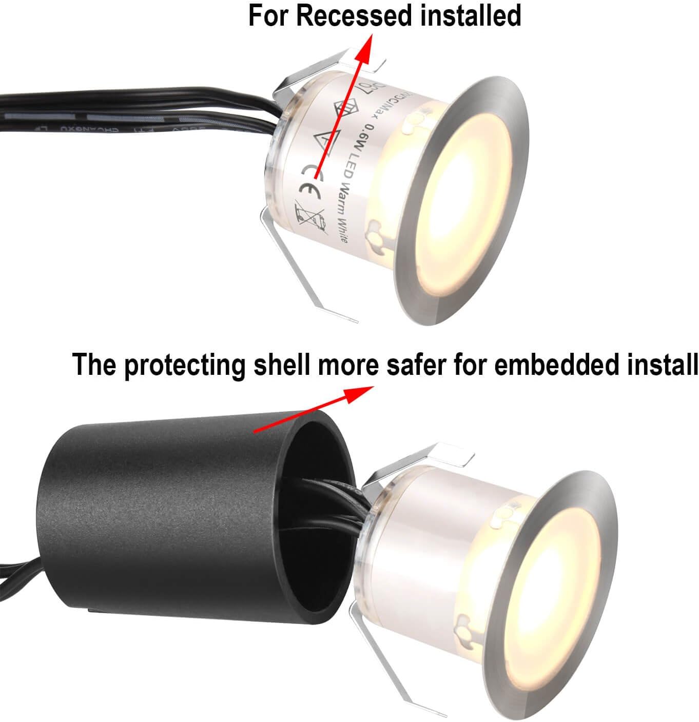 SMY Lot de 16 Spot LED Encastrable Extérieur, IP67 Étanche, Ø 32mm, Spots à Encastrer Extérieur pour Terrasse Bois Piscine Jardin Escaliers Deck en Bois(Avec prise UE) (16 Led Blanc Chaud 2800k) 16 Led Blanc Chaud 3000k