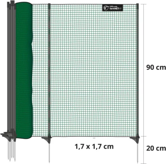 VOSS.farming clôture Classic Non électrifiable, 25 m x 90 cm, 15 piquets, 1 Pointe Filet pour Animaux, clôture Mobile de Jardin et Cour