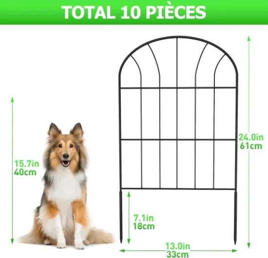 Clôture de Jardin en Métal, 60 cm (H) × 33 cm (L) (10 Panneaux, Longueur Totale 3,3 m) Barrière pour Animaux Clôture Métallique pour Chien Cour Terrasse Extérieur, Noir 60cm H × 33cm W (10 Panels, Length 3,3 m)
