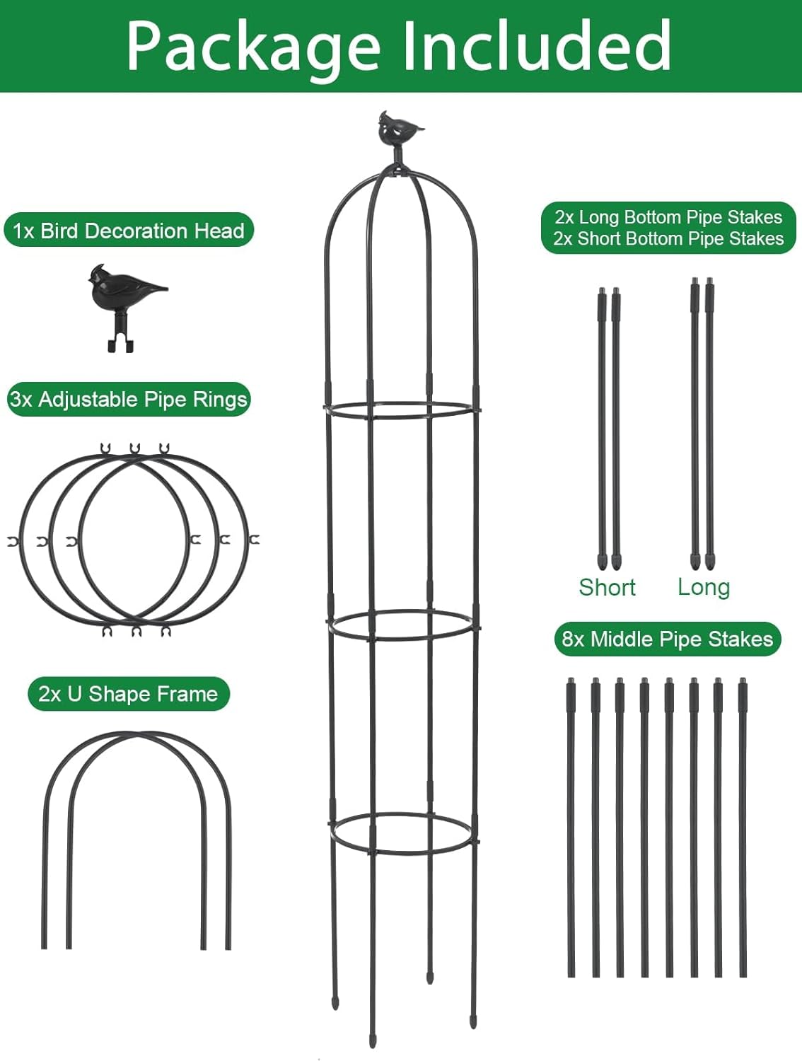 1,8 m Obélisque de Jardin Haut pour Plantes Grimpantes Treillis d'Obélisque Tour Jardin Support d'escalade Métal Antirouille pour Plantes d'Intérieur d'Extérieur Légumes Fruits Vignes (Noir) /