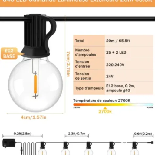 Test Guirlande Lumineuse Guinguette JEYMORKEY 20M : le bon plan pour terrasse et jardin sans se ruiner