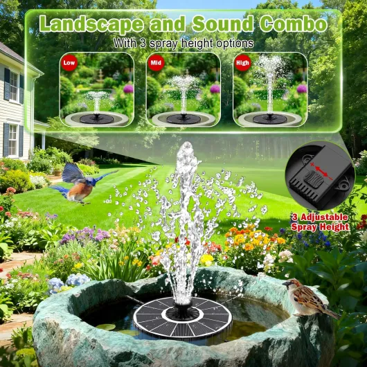 SZMP Fontaine Solaire Extérieure Flottante, 3.5W Pompe pour Bassin Jardin 2026 Améliorée, 3 Hauteurs de Jet, Fontaine Solaire avec 8 Buses & 4 Tiges Rotative pour Bain d'oiseaux Fontaines Extérieure Blanc