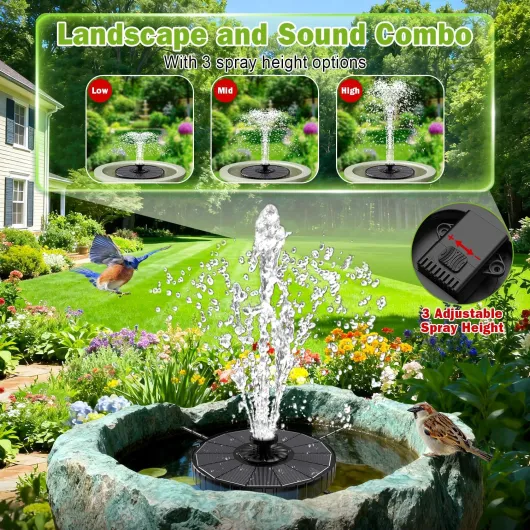 SZMP Fontaine Solaire Extérieure Flottante, 3.5W Pompe pour Bassin Jardin 2026 Améliorée, 3 Hauteurs de Jet, Fontaine Solaire avec 8 Buses & 4 Tiges Rotative pour Bain d'oiseaux Fontaines Extérieure Noir/Blanc