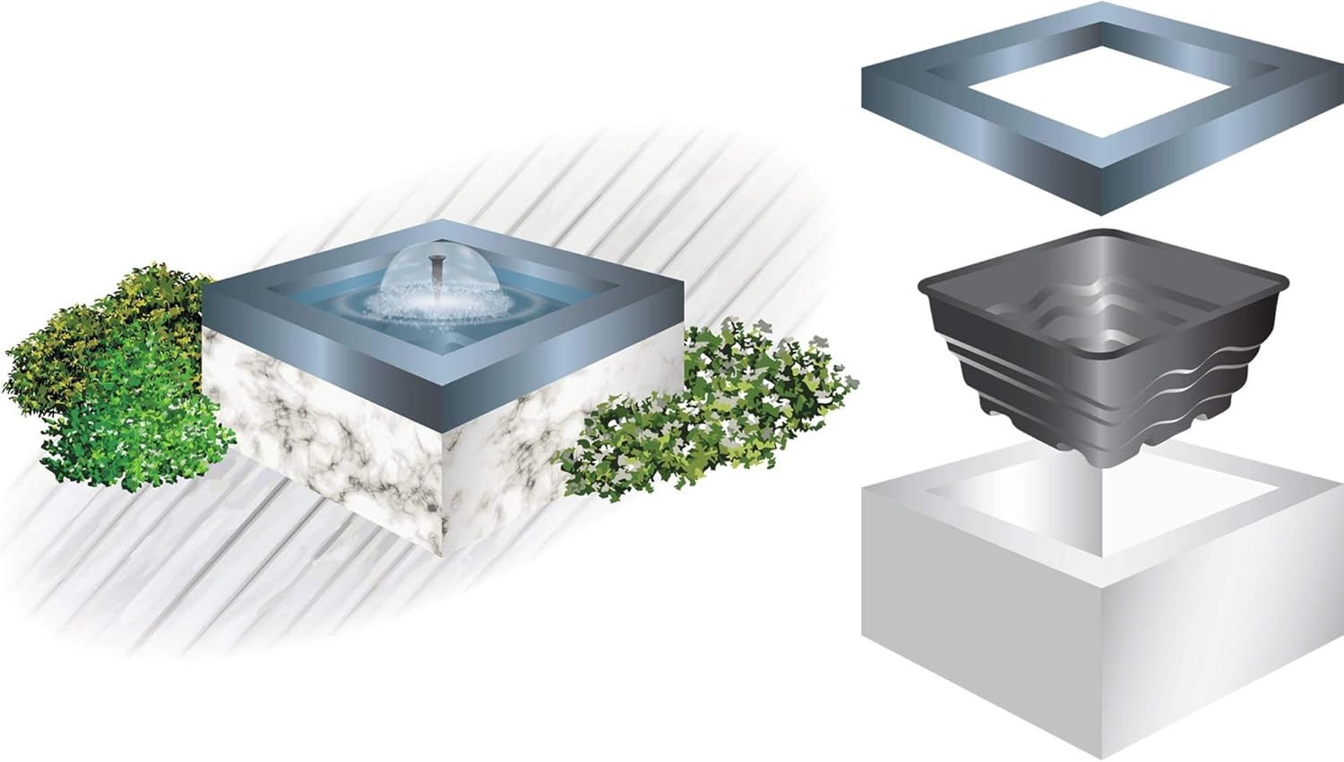 Heissner Bac carré préformé pour Fontaine Noir 58 x 58 x 30 cm