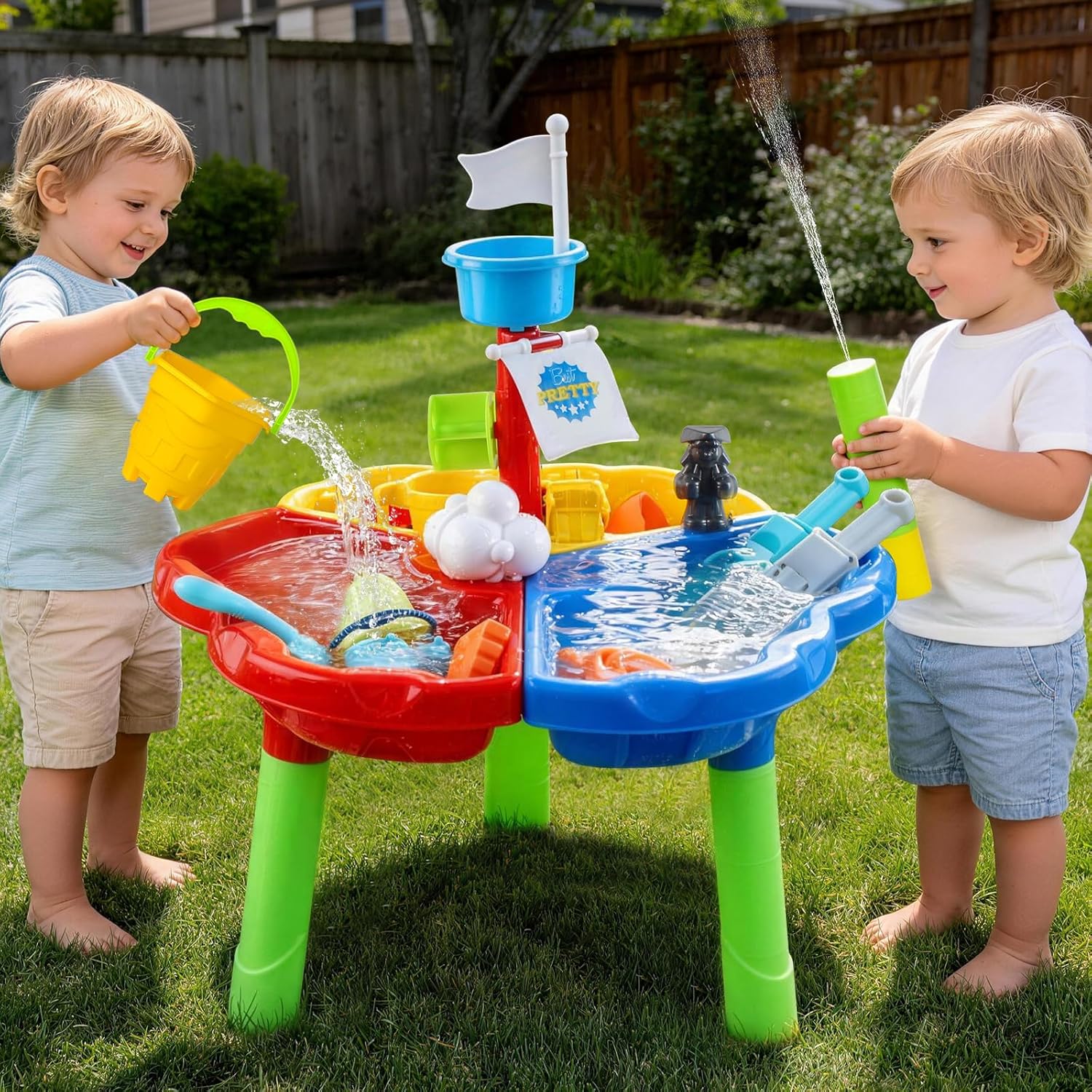 3-en-1 Table à Eau pour Enfants avec 25 Accessoires,Jouet de Jeu Sable et Eau,Jeux d'eau Exterieur pour Enfant,Jouets d'été pour Extérieur Jardin,Water Table pour Garçons et Filles Multicolore