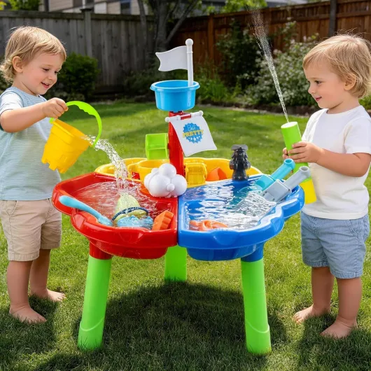 3-en-1 Table à Eau pour Enfants avec 25 Accessoires,Jouet de Jeu Sable et Eau,Jeux d'eau Exterieur pour Enfant,Jouets d'été pour Extérieur Jardin,Water Table pour Garçons et Filles Multicolore