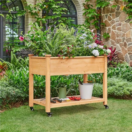 Carré à Plantes en Bois Carré Potager sur Pieds avec roulettes Lit de Jardin Surélevé Erconomique en Bois pour Intérieur Extérieur 105,5 x 83.5 x 56,5 cm 105.5x56.5 cm