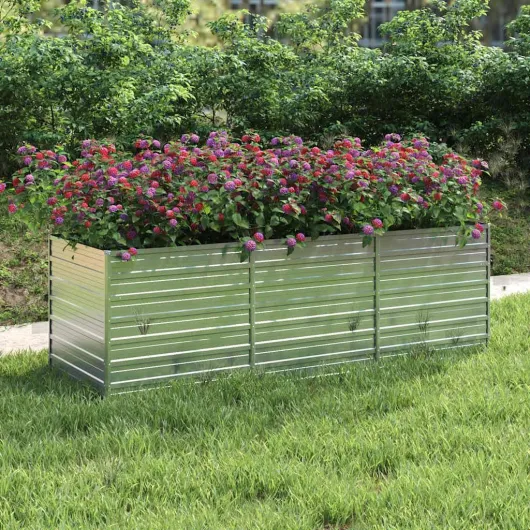 Carré Potager en Acier Galvanisé, Argent, 240x80x77 cm, Bac à Fleurs et Légumes pour Terrasse, Balcon et Jardin, DIY Potager, Jardinière 240 x 80 x 77 cm