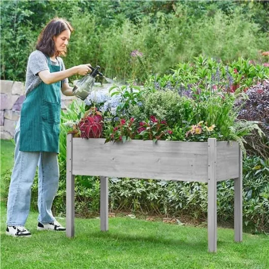 Carré Potager de Jardin sur Pied 120,5 x 59 x 76,5 cm Jardin surélevé en Bois pour Intérieur Extérieur Gris