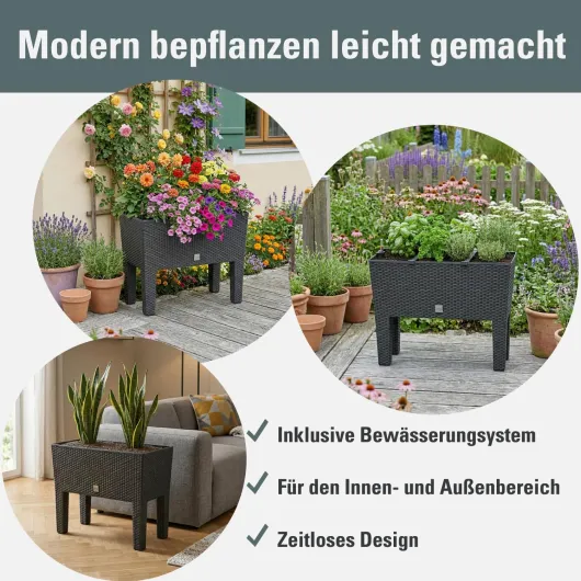 PROSPERPLAST Jardinière surélevée anthracite en polyrotin 3 compartiments 60x25x46 cm Bac à fleurs sur pieds 30 L 60x25x46 cm Multicolore