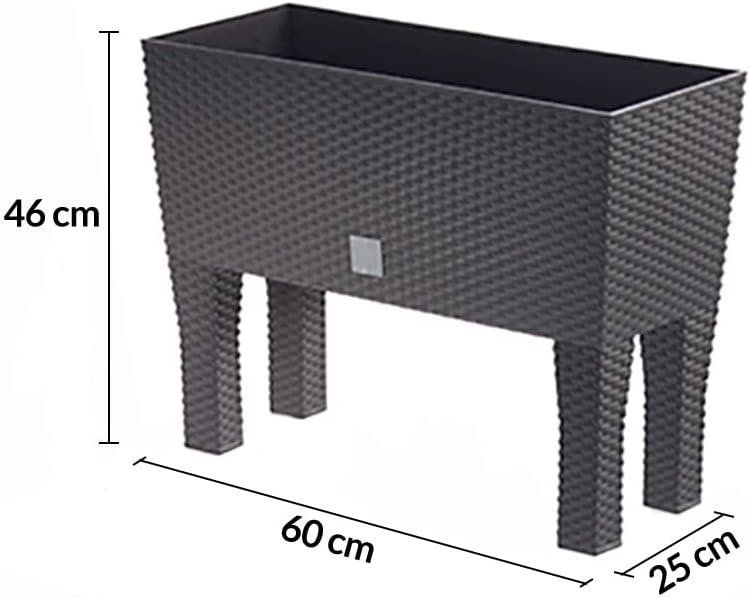 1x Jardiničre surélevée en polyrotin 3 Compartiments 60x25x46 cm Bac ŕ Fleurs sur Pieds 30 L Intérieur extérieur Jardin