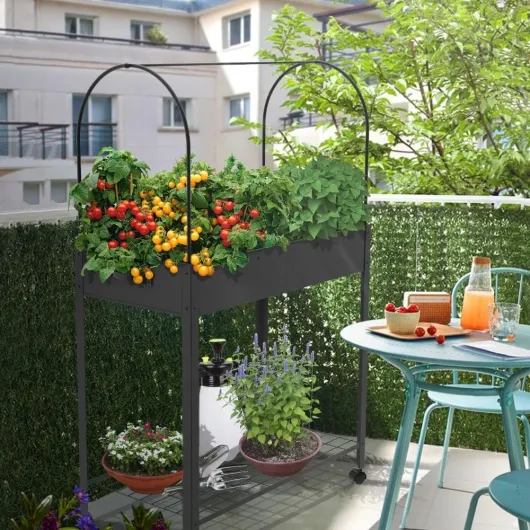® Carré Potager sur Pieds Amovible avec Bâche en PVC Roues Intégrés Mini Serre 6 Compartiments avec Espace de Rangement d’Outils et 6 Etiquettes de Plantes 80.5x130x43cm Unique