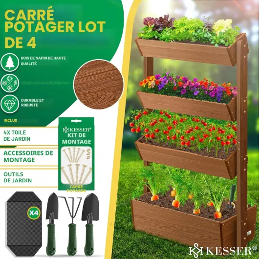 KESSER® Plate-Bande surélevée avec étages Premium Jardinière Étagère en escalier pour Fleurs Étagère en escalier pour plantations - Potager Parterre d'herbes Pots Plate-Bande (4 Sols, Brun) 4 Sols Brun