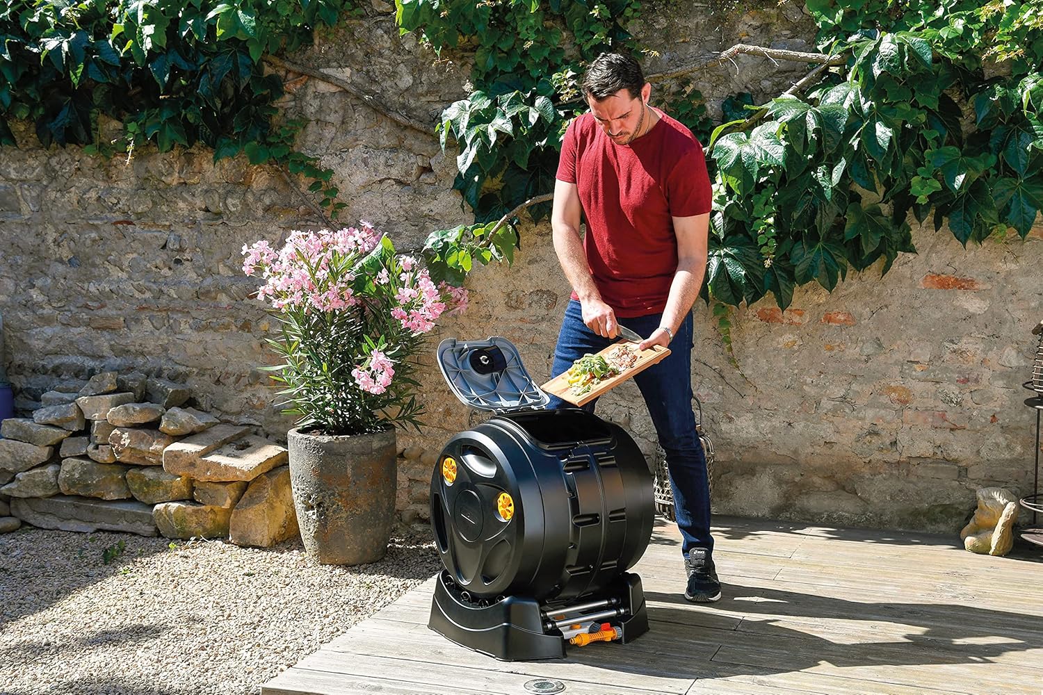 Composteur Easymix 2-en-1 - Composteur rotatif 100L - Mélange 3× plus vite qu’un composteur classique (8semaines) - Récipient pour jus de compost, Noir Unique
