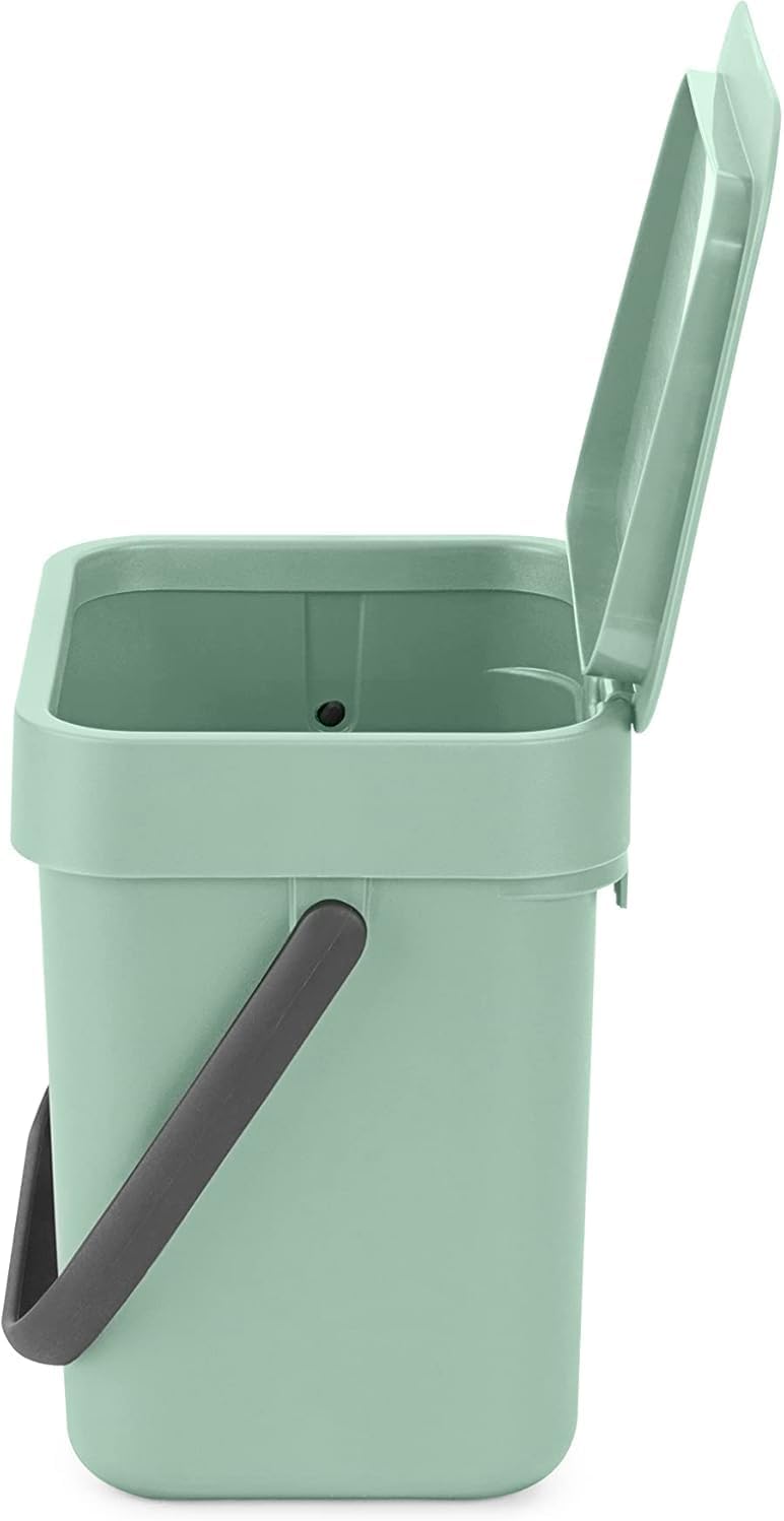 Poubelle Sort & Go 3L (Vert Clair) – Système de tri des déchets avec poignée de transport, couvercle amovible et à ouverture permanente – Poubelle cuisine à nettoyage facile sans rebords 3 Litres Poubelle Jade Green
