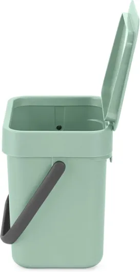 Poubelle Sort & Go 3L (Vert Clair) – Système de tri des déchets avec poignée de transport, couvercle amovible et à ouverture permanente – Poubelle cuisine à nettoyage facile sans rebords 3 Litres Poubelle Jade Green