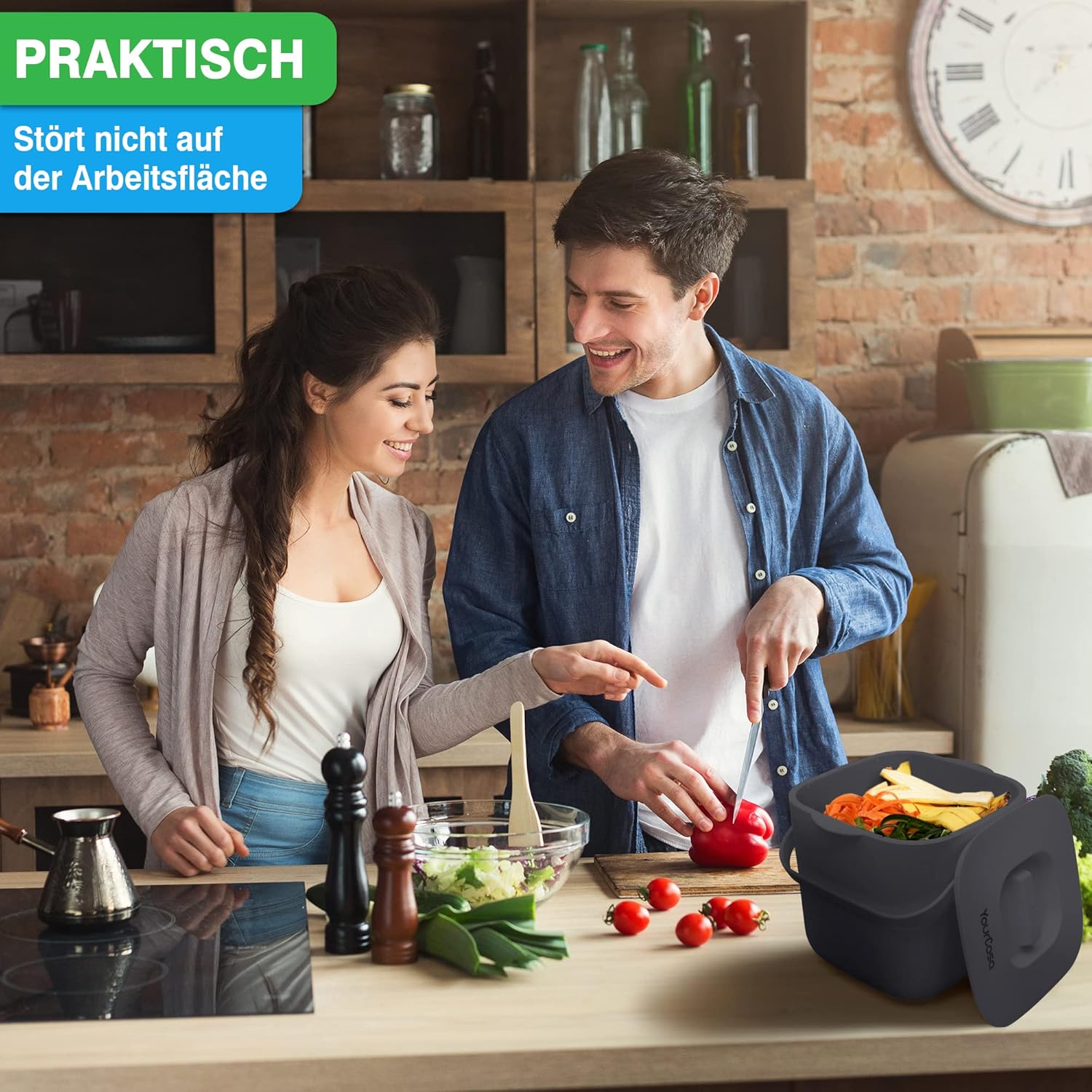® Poubelle Bio de Cuisine - 7 l - Poubelle à Compost pour déchets biologiques Quotidiens - Passe au Lave-Vaisselle - Anti-odeurs - Passoire Amovible - Petite Poubelle Bio avec Couvercle 7 L anthracite