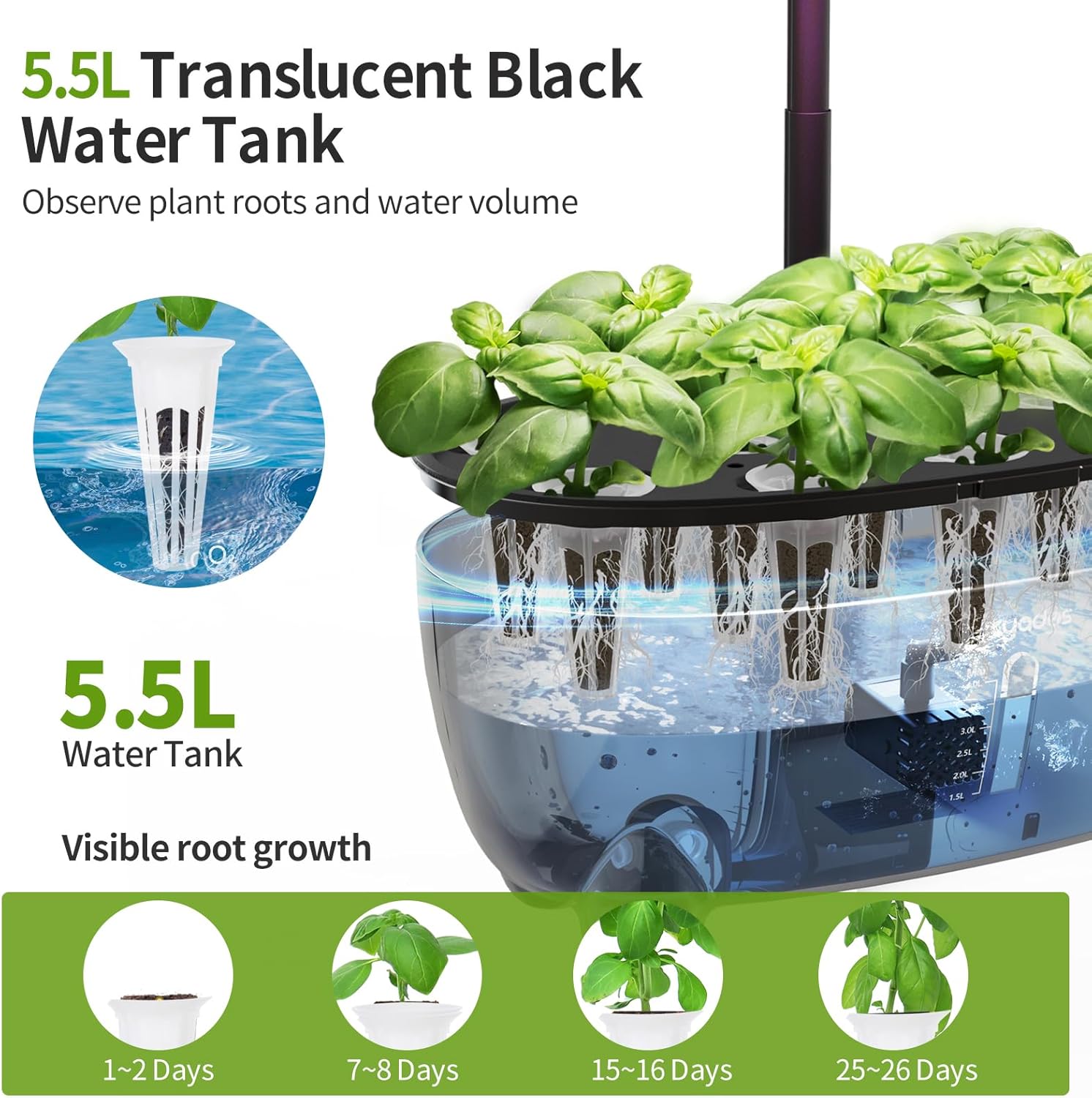 Système de Culture Hydroponique 12 Capsules, Jardin d'Herbes Intelligent avec Lumière LED 24W à Spectre Complet, Kit Intelligent de Germination des Plantes, pour Maison/Bureau/École (Finition Bois) Finition Bois-z237