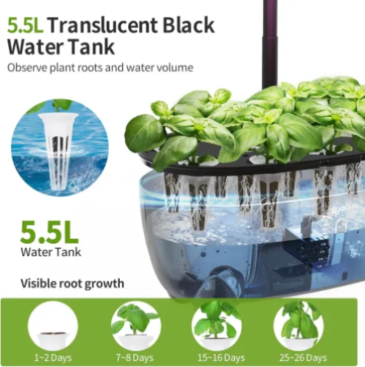 Système de Culture Hydroponique 12 Capsules, Jardin d'Herbes Intelligent avec Lumière LED 24W à Spectre Complet, Kit Intelligent de Germination des Plantes, pour Maison/Bureau/École (Finition Bois) Finition Bois-z237