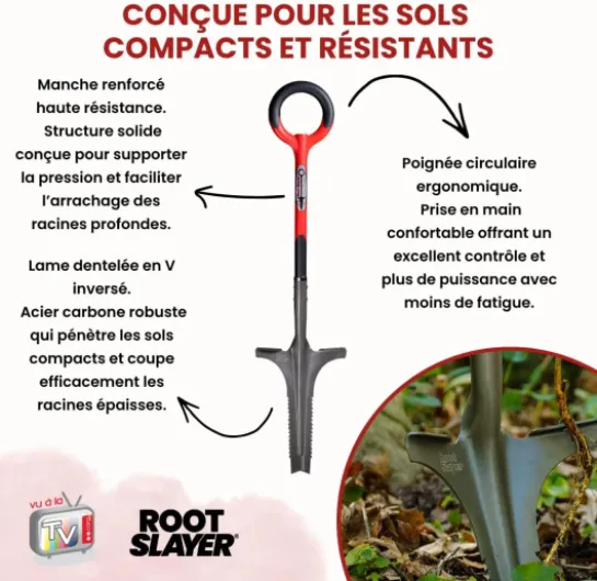 Lame Dentée V Inversé Acier Carbone Renforcé Haute Résistance - Extraction Racines Profondes sans Effort - Outil Jardinage Sol Dur Pelouse Jardin Gazon a Semer
