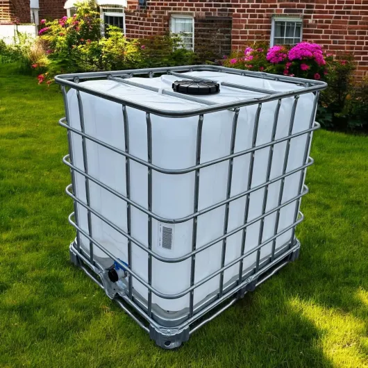 American Style - Cuve IBC 1000 litres Récupérateur Eau de Pluie — Translucide Contrôle Visuel du Niveau — Vanne S60x6 Neuve Démontable — Palette Métallique Galvanisée — PEHD Alimentaire