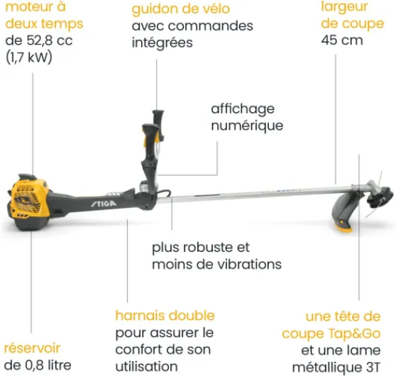 BC 760 B - Débroussailleuse à Essence 52,8 cm³, Largeur de Coupe 45 cm, Affichage numérique, Poignée Ergonomique, Lame 3 Points, Tête Tap & Go, Jaune 52.8cc (Poignée guidon)
