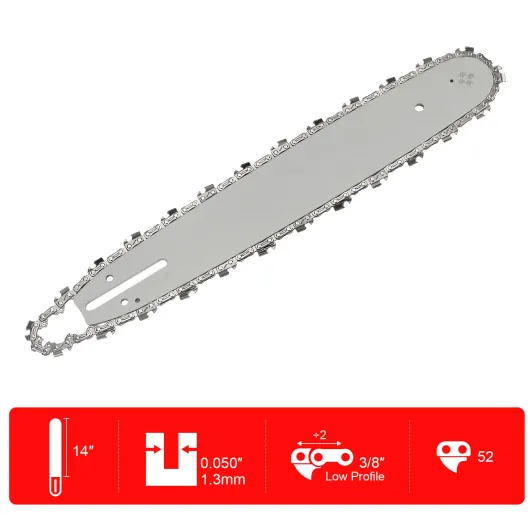 Longueur de Guide-chaîne 35 cm avce 4 Chaînes de Tronçonneuses, 52 Maillons / Entraineurs, Pas de 3/8", Jauge 0,05" (1,3 mm)