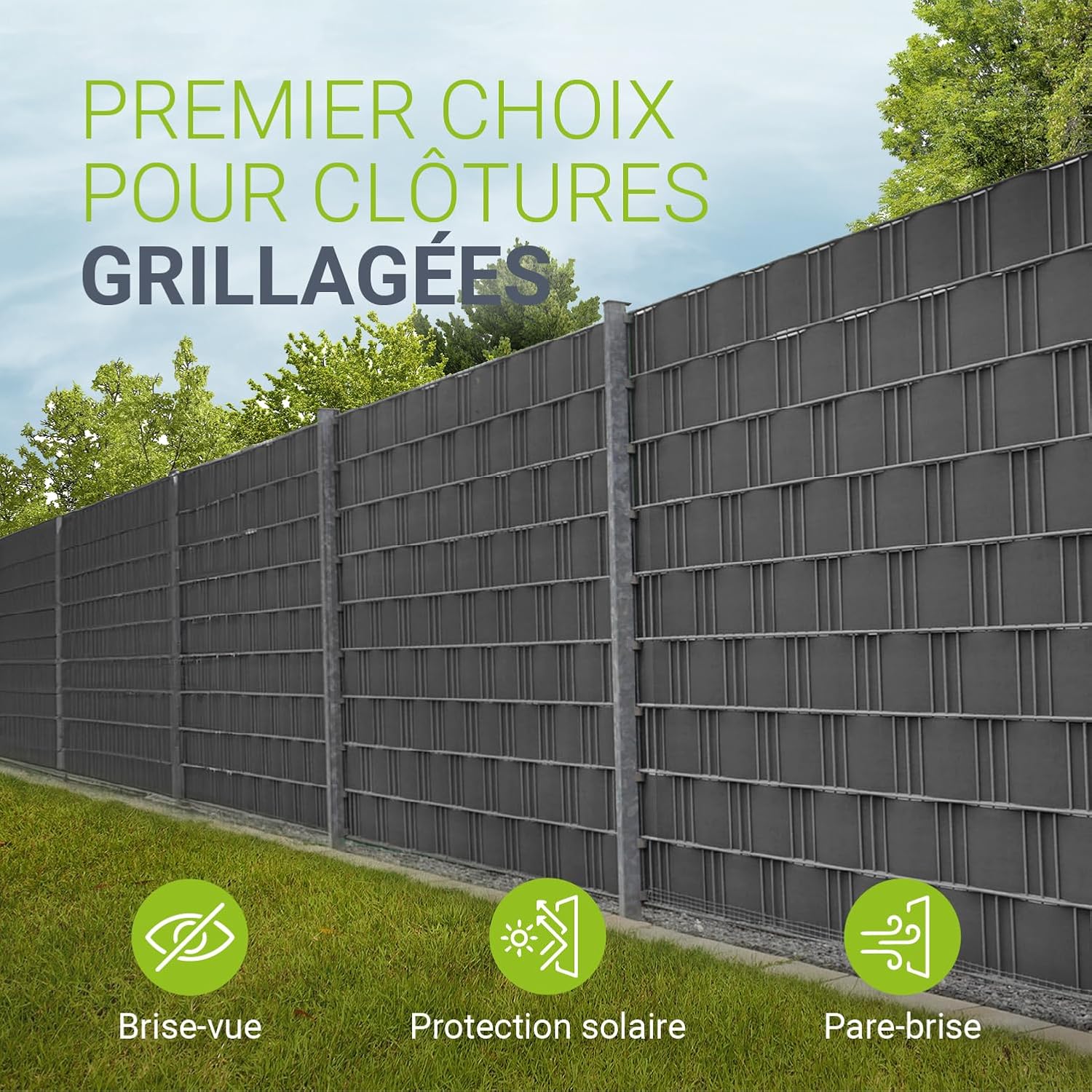 Rouleaux Brise-Vue en PVC pour clôtures à barreaux Doubles - 4 Rouleaux de 35 m, 120 Clips de Fixation - Film Anti-Regards pour clôture Protection visuelle - Anthracite