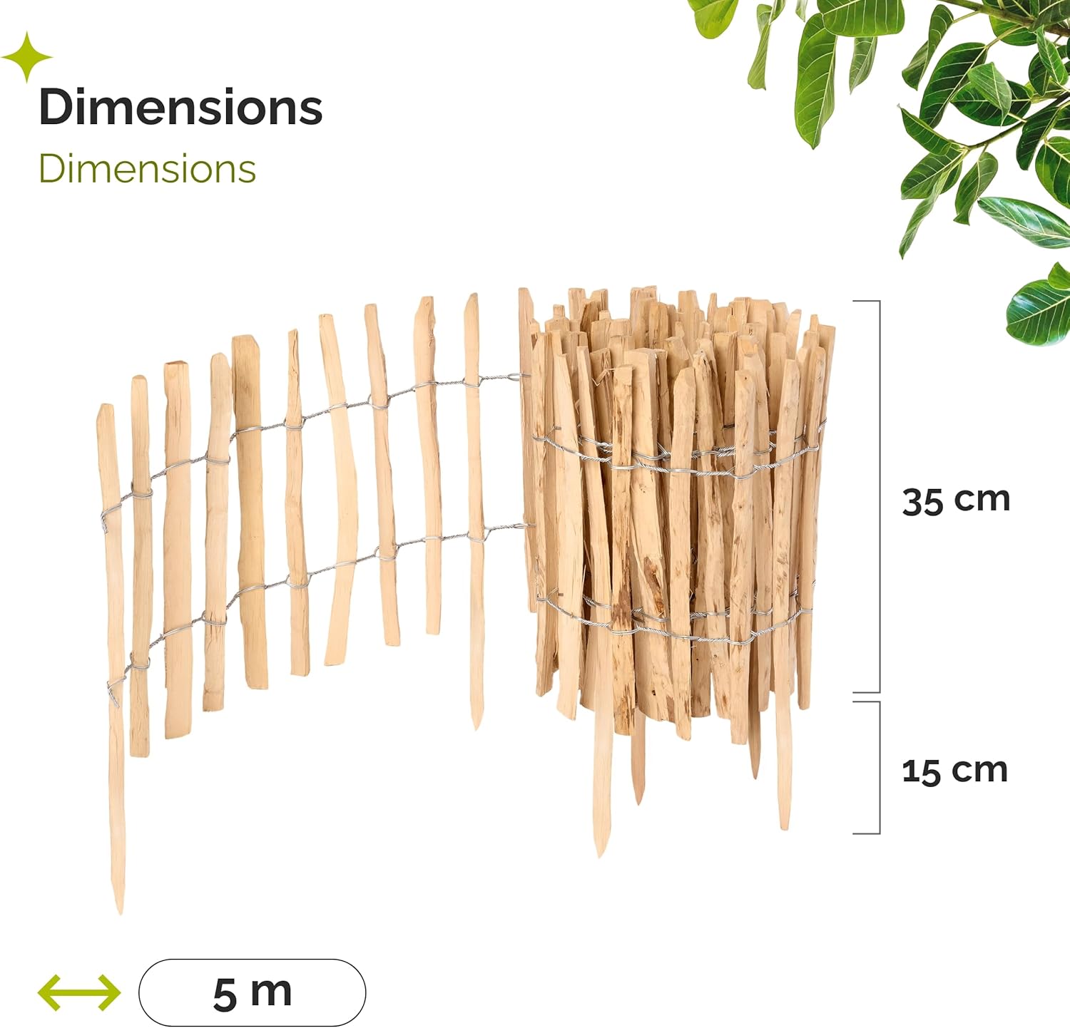 Cloture Jardin Exterieur à Planter en noisetier, clôture Jardin, clôture Bois, Bordure en Bois, ganivelle de Potager Exterieur GD-0156 Lot de 3 (Écart des Lattes: 3-5 cm, 35 cm x 5m) 35 cm x 500 cm 3 Pièces Naturelles