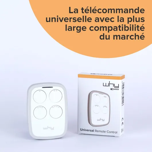 Why, Télécommande Universelle à 4 Touches, pour l'Ouverture de Portails et Portes de Garage, Copie Jusqu'à 750 Télécommandes Rolling Code, Contrôle Jusqu'à 4 Entrées, Blanc, Made in Italy