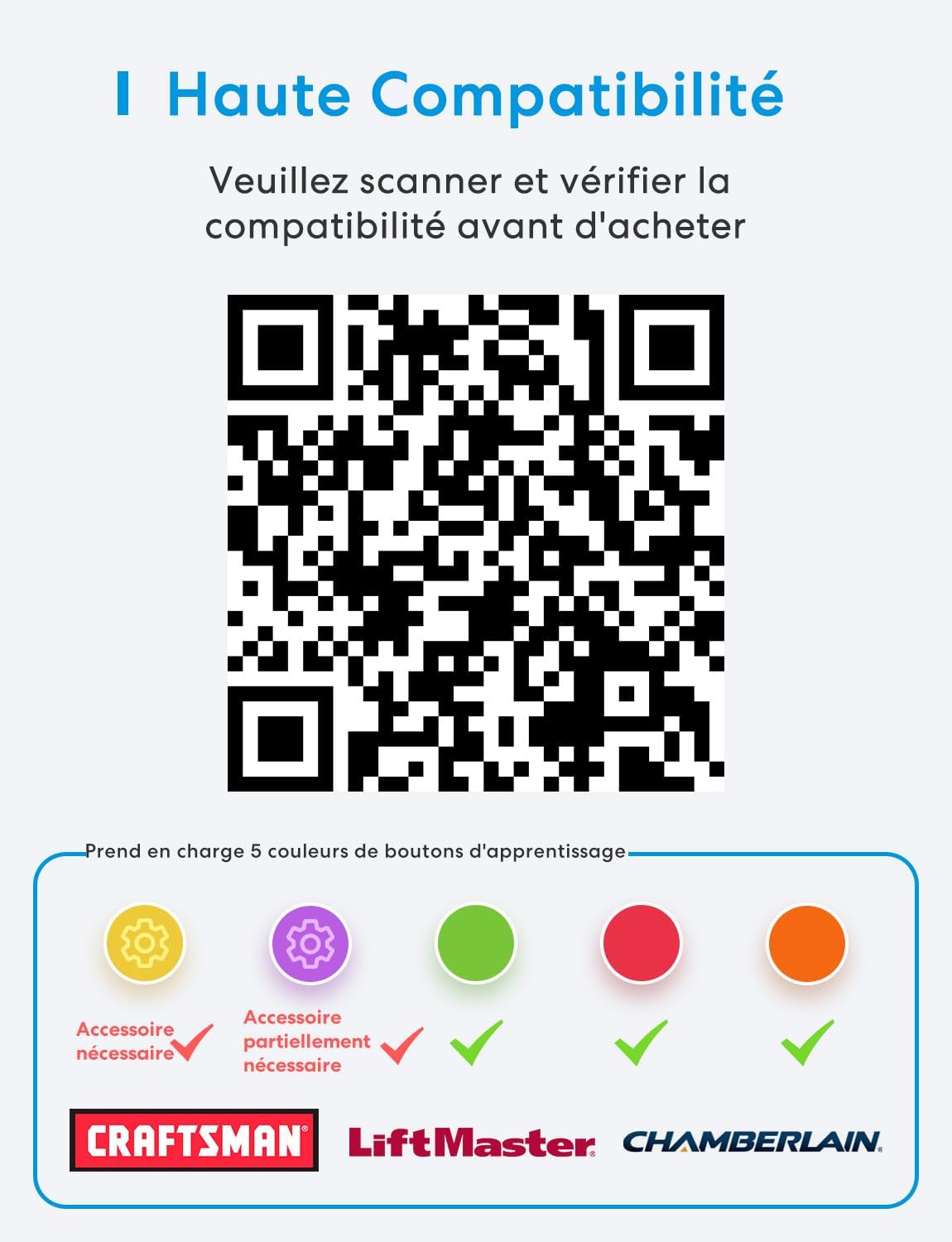 Ouvre-Porte de Garage Connecté, Telecommande WiFi Universelle Compatible CarPlay, Apple HomeKit, Siri, Alexa et Google, avec Notification, Contrôle Vocal, Fermeture Automatique et Minuteur Blanc Compatible HomeKit